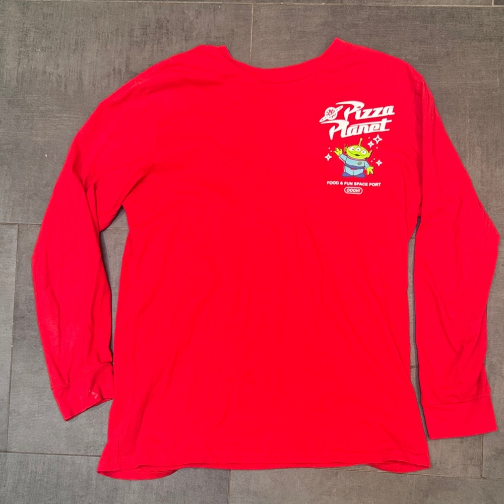 Disney Pixar Toy Story Pizza Planet Red Long Sleeved Tee